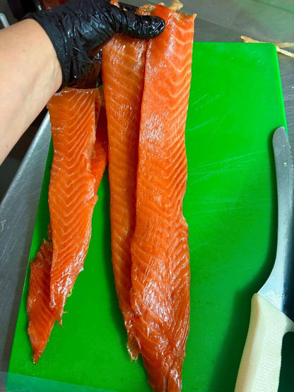 Cold-smoked salmon belly strips