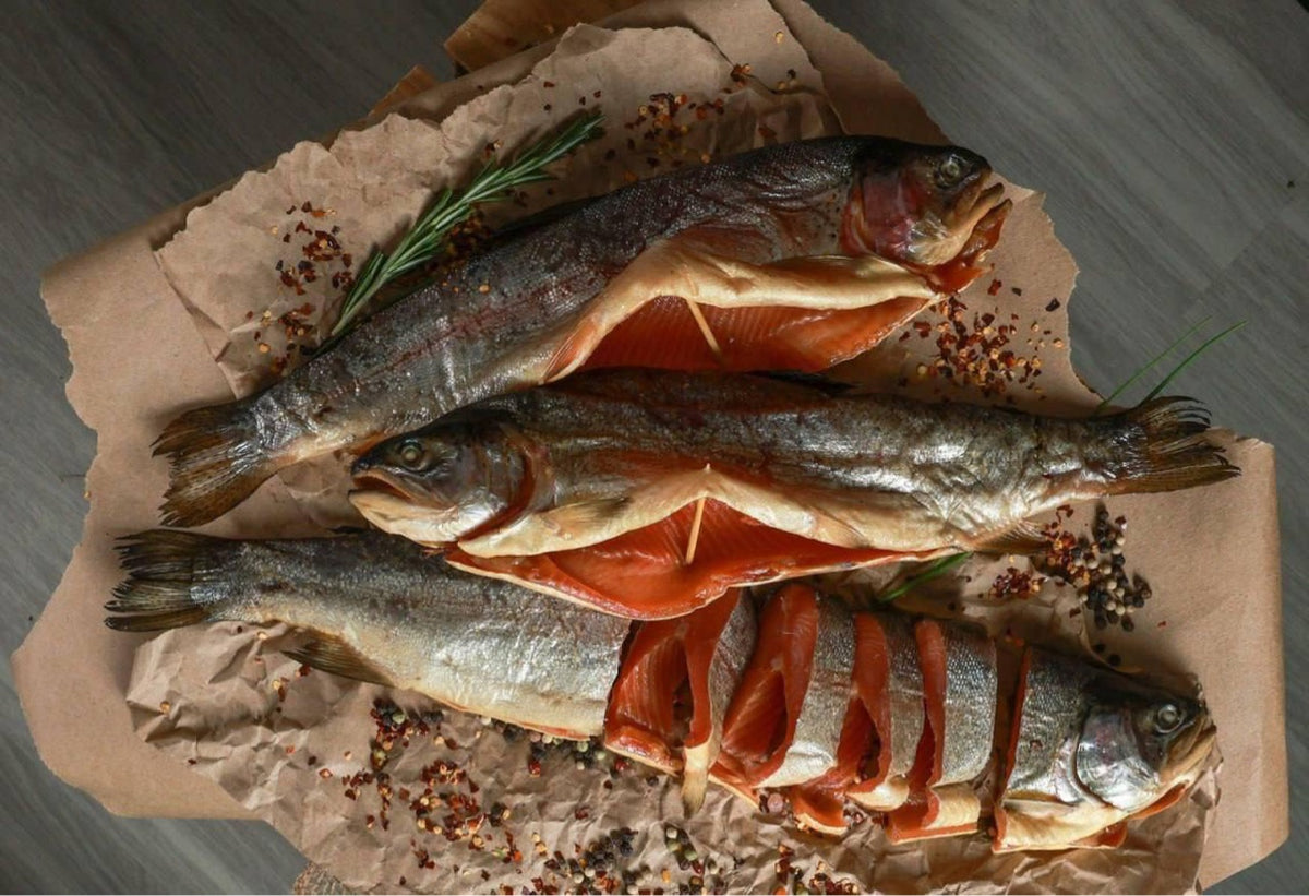 Cold-smoked Idaho rainbow trout, whole butterflied fish